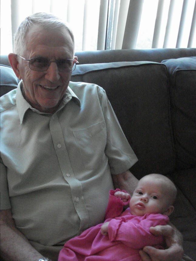 Great grandfather meets his great granddaughter.